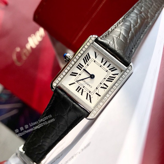 卡地亞專櫃爆款手錶 Cartier經典款高端版坦克鱷魚皮真鑽小號女裝腕表  gjs2101